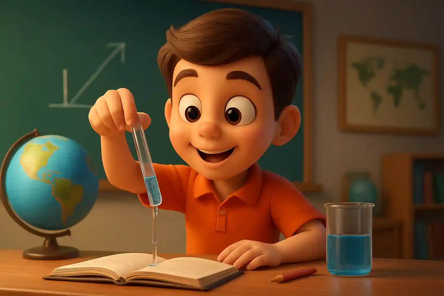 YouTube video thumbnail showing Paani neeche girta hai magar upar chadh gaya! #shorts in 3D cartoon Pixar style illustration