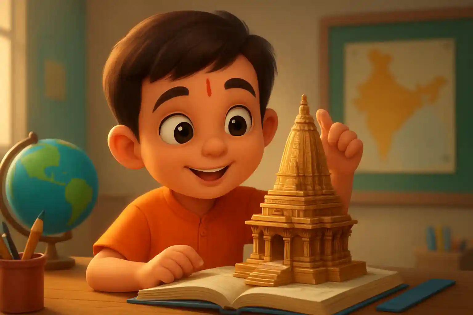 YouTube video thumbnail showing #rammandir #ramsitalove #shorts in 3D cartoon Pixar style illustration