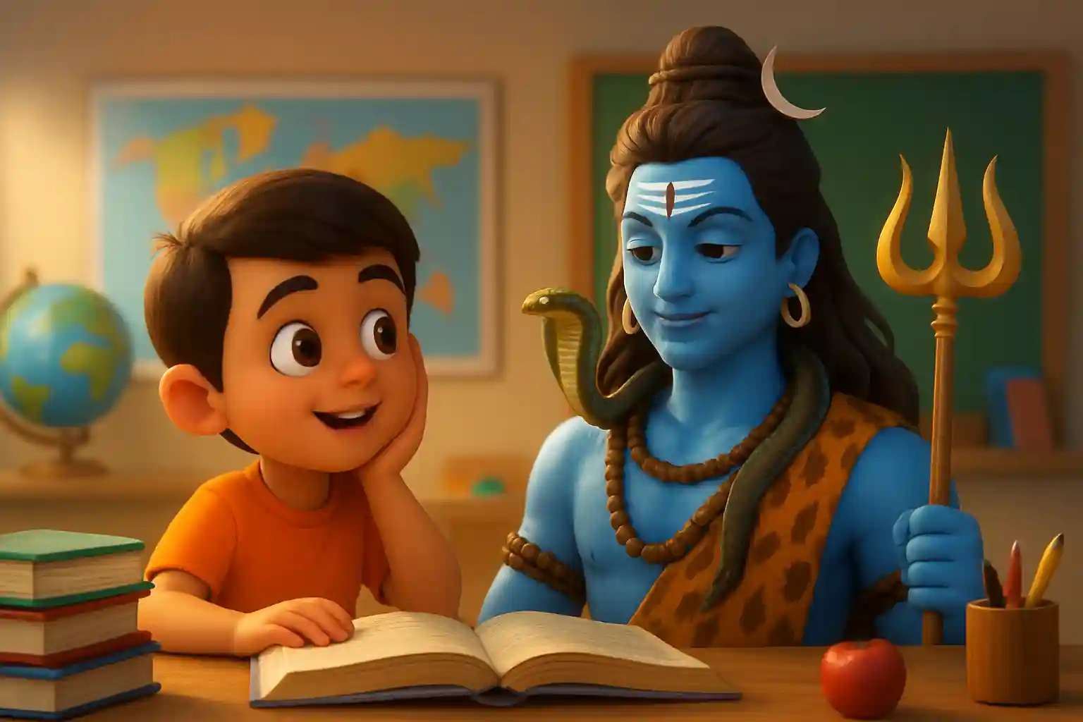 YouTube video thumbnail showing Har har mahadev🙏 #baalgyanbharat #lordshiva #shiv #mahadev in 3D cartoon Pixar style illustration