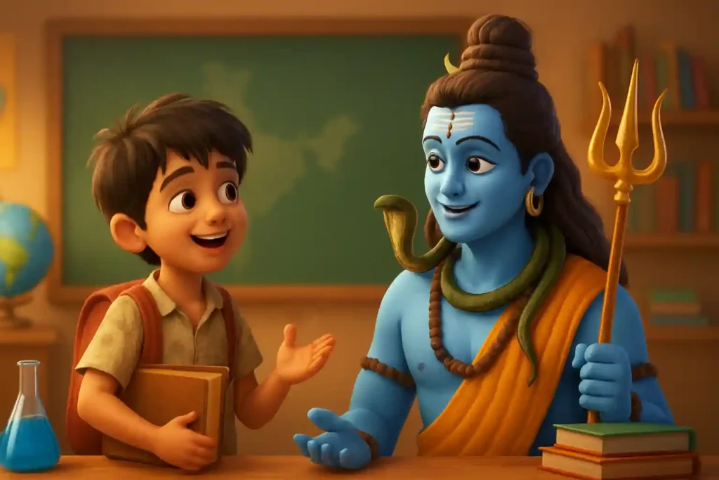 YouTube video thumbnail showing Kapde Gande, Dil Saaf – Shiva Ji Ka Ashirwad in 3D cartoon Pixar style illustration