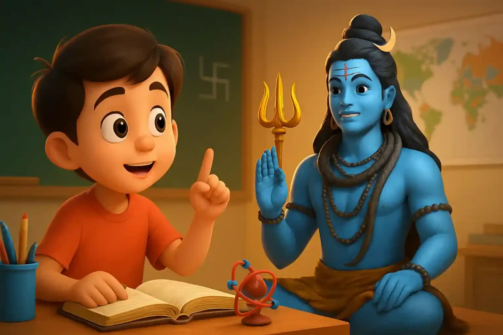 YouTube video thumbnail showing Why Lord Shiva Is The Supreme God: Mahadev Beyond Tridev 🕉️ #shorts in 3D cartoon Pixar style illustration