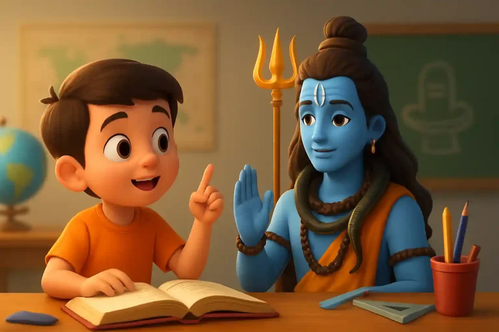 YouTube video thumbnail showing Bhole #shiv #shortsfeed #shorts #viralshort in 3D cartoon Pixar style illustration