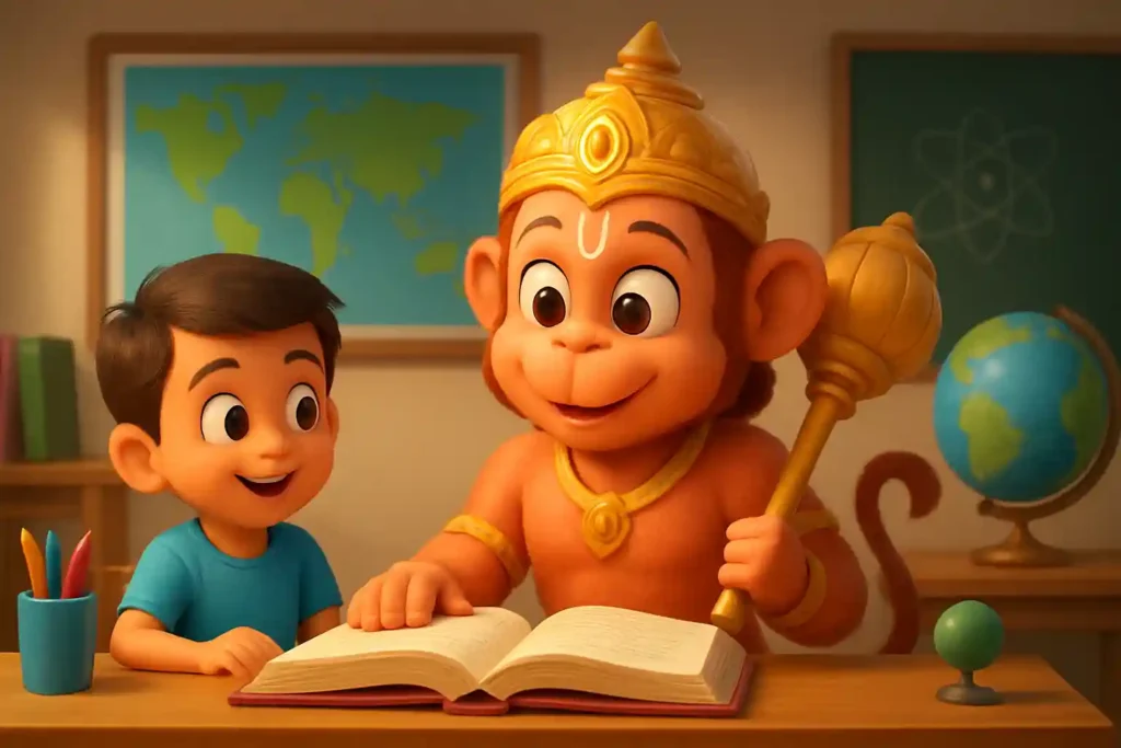 YouTube video thumbnail showing #jaishreeram #hanuman #viral in 3D cartoon Pixar style illustration