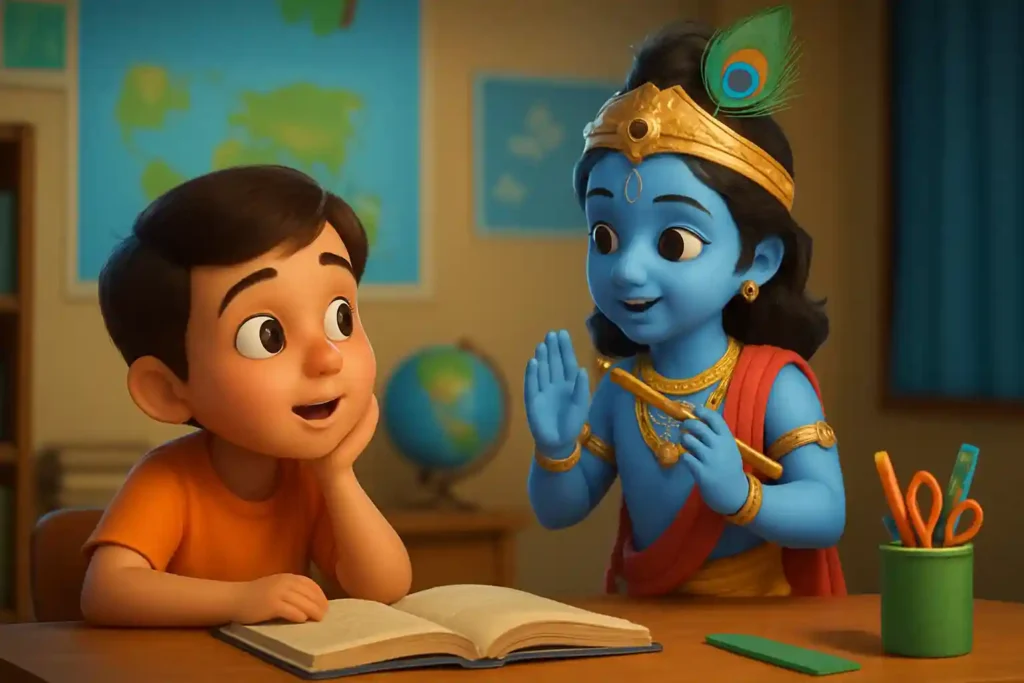YouTube video thumbnail showing Chimmyow Keh Raha Hai Krishna Se Kya? #shorts in 3D cartoon Pixar style illustration